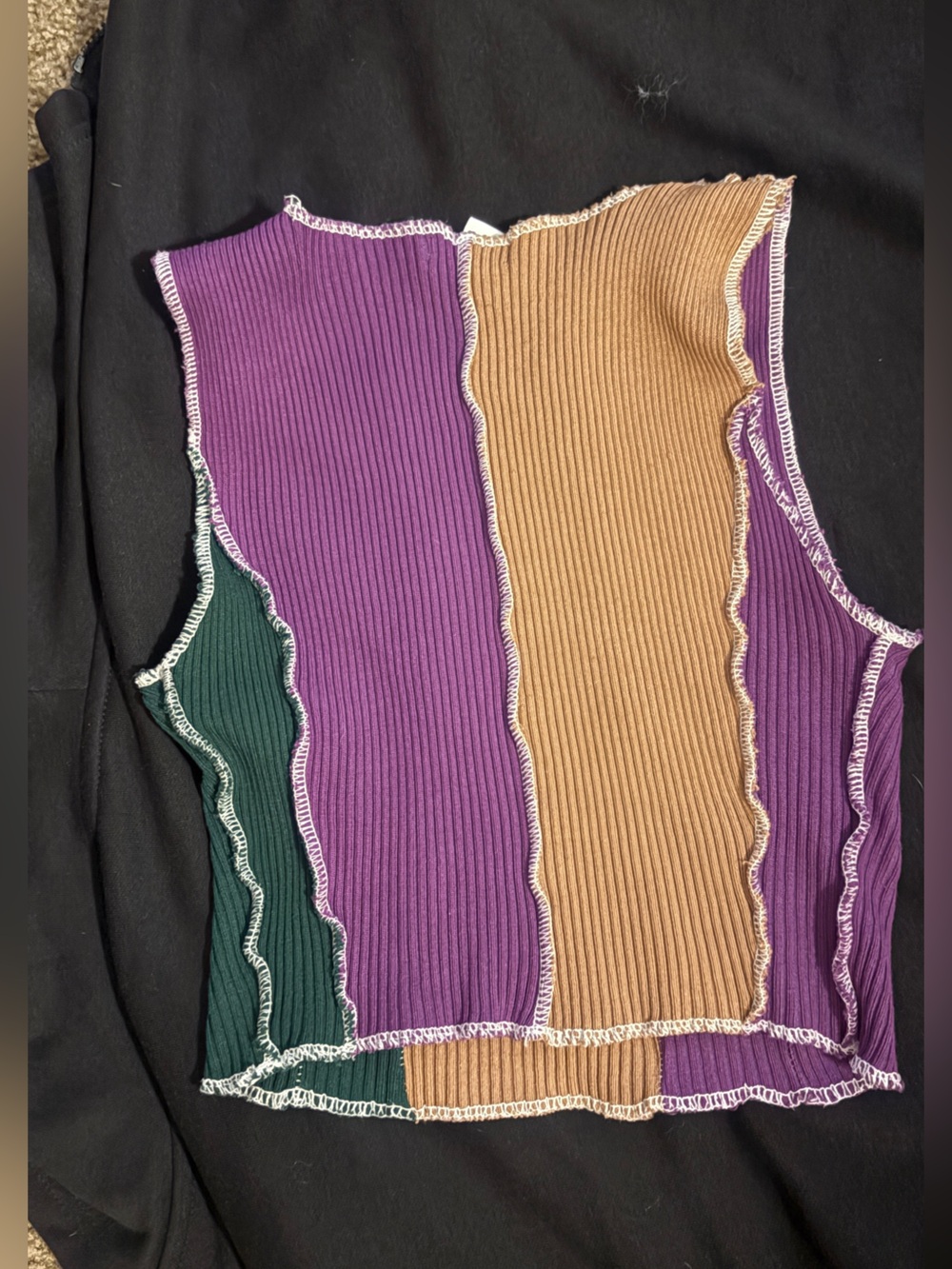 Colorblock Ribbed Tank Top - Purple, Camel & Green - Picture 3 of 4